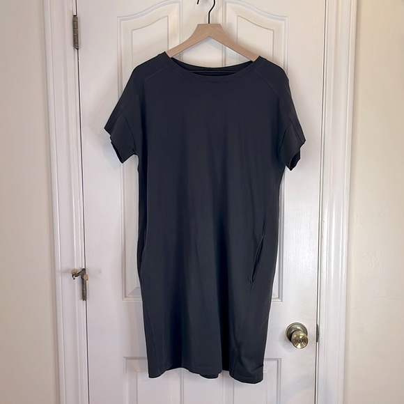 Eileen Fisher | Jewel Neck Short Sleeve Knee Length T-Shirt Dress Medium Gray - Picture 3 of 10